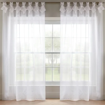 The Range Linen Look Voile Tab Top Curtain Pair - White / 274cm