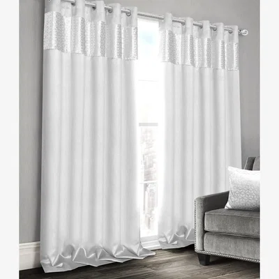 The Range Geometric Foil Pattern Curtain Pair - White / 72in