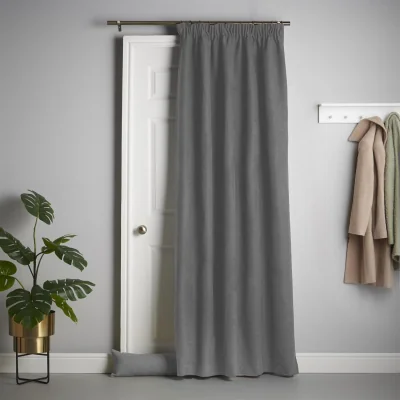 The Range Velvet Chenille Thermal Fleece Lined Pencil Pleat Taped Top Door Curtain - Slate