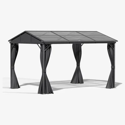 The Range 13 x 10FT Metal Frame Hardtop Garden Gazebo with Curtains - Dark Grey