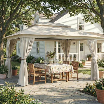 The Range Outsunny 3 x 4 m Outdoor Garden Gazebo with Netting and Curtains - Beige