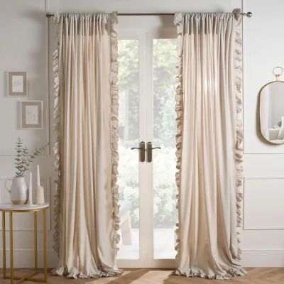 The Range OHS Frill Voile Curtains (Pair) - Beige