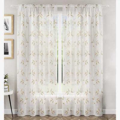 The Range Pair of Oasis Grey Leaf Embroidery Sheer Voile Panels - Natural / 137cm
