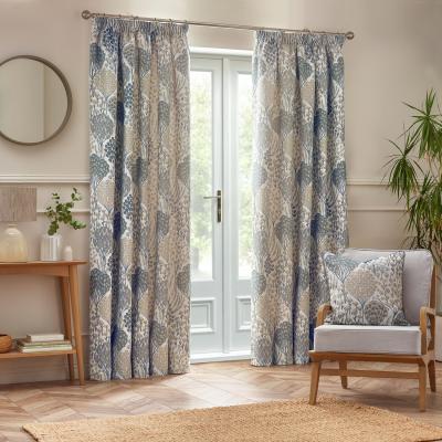 The Range Ophelia Floral Jacquard Pencil Pleat Curtains - Wedgewood / 228cm