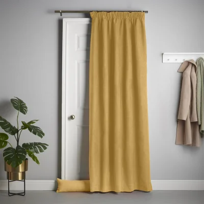 The Range Velvet Chenille Thermal Fleece Lined Pencil Pleat Taped Top Door Curtain - Ochre