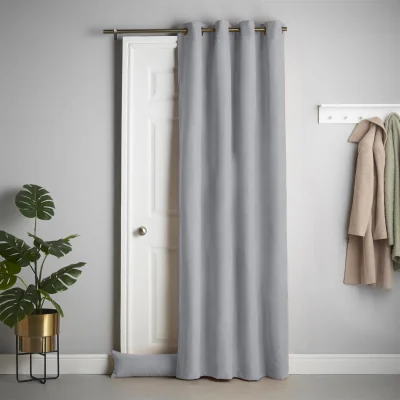 The Range Velvet Chenille Thermal Fleece Lined Ring Top Door Curtain - Silver