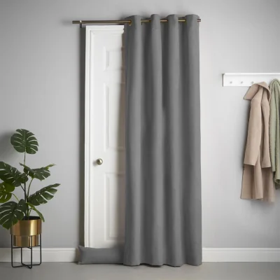 The Range Velvet Chenille Thermal Fleece Lined Ring Top Door Curtain - Slate