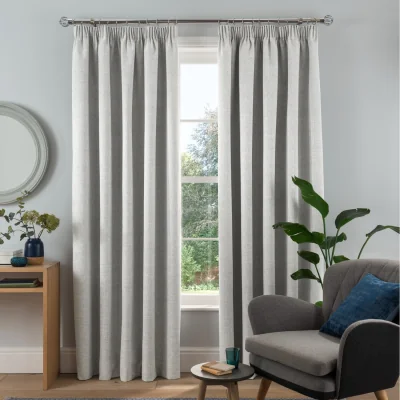 The Range Textured Rib Weave Pencil Pleat Blackout Curtains - 2 Panels - Grey