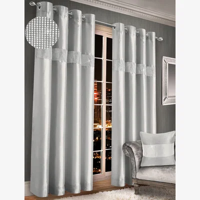 The Range Stunning Diamonte Panel Curtain Pair - Silver