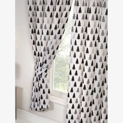 The Range Scandi Bear Lined Forest Curtains (Pack of 2) WhiteBlackGrey (183cm x 168cm) - White/Black/Grey