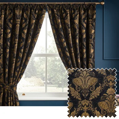 The Range Shiraz Pencil Pleat Curtains - Black / 229cm