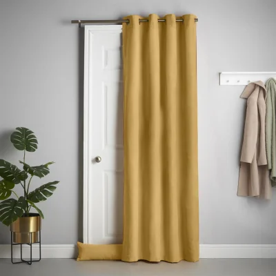 The Range Velvet Chenille Thermal Fleece Lined Ring Top Door Curtain - Ochre