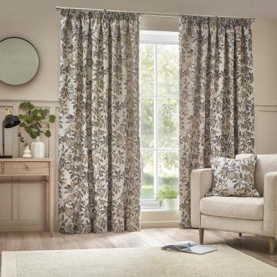 The Range Pomegranate Floral Jacquard Pencil Pleat Curtains - Natural / 228cm