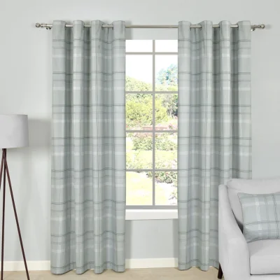 The Range Printed Check Eyelet Thermal Curtains - 2 Panels - Green