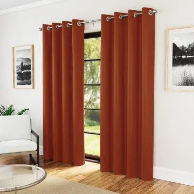 The Range Pair of Supersoft Orange Plain Thermal Eyelet Curtains - Orange / 168cm / 183cm
