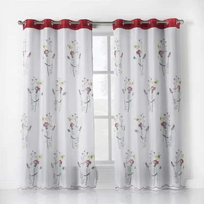 The Range Embroidered Voile Ring Top Curtains - White / 183cm
