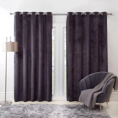 The Range Sienna Capri Supersoft Velvet Eyelet Lined Curtains - Grey / 46" wide x 72" drop