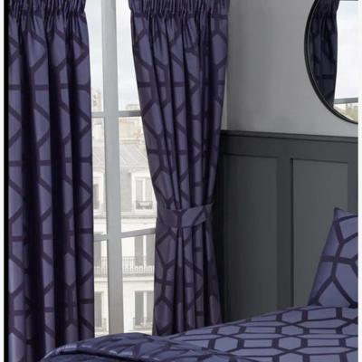 The Range Seville Jacquard Lined Curtains and Tie Backs  - Navy