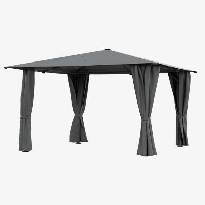 The Range Solar LED Metal Garden Gazebo with Curtains - Dark Grey