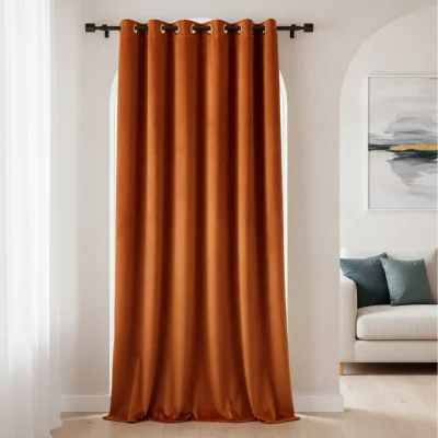 The Range Luxurious Matte Velvet Fully Lined Door Panel Curtain - Orange
