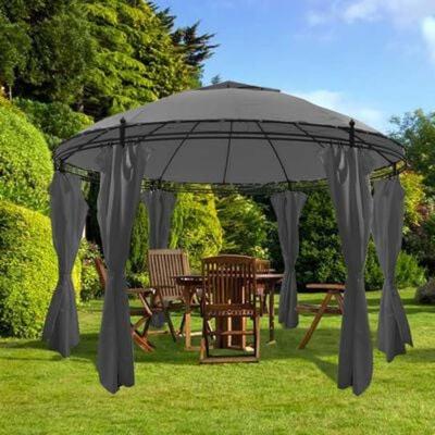 The Range 3.5 x 2.7m Round Gazebo Pergola with Curtains - Dark Grey