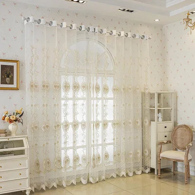 The Range Beaded Embroidered Voile Curtains - White / 241cm / 132cm