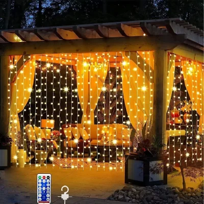 The Range 300 LED Curtain Fairy Lights with Remote Hooks USB Powered - Neutral
