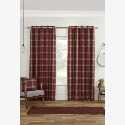 The Range Carnoustie 100% Blackout Thermal Fully Lined Check Curtains - Eyelet - 100% Polyester (Red) - Red