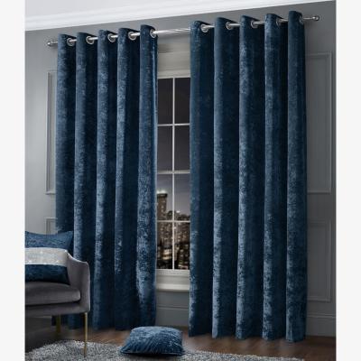 The Range Luxury Plain Crushed Velvet curtain Pair - Navy / 90in / 66in / 12in