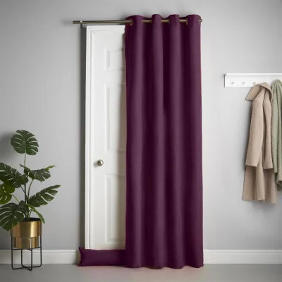 The Range Velvet Chenille Thermal Fleece Lined Ring Top Door Curtain - Aubergine