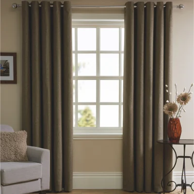 The Range Herringbone Eyelet Ring Top Ready Made Window Curtain - 2 Panels - Natural