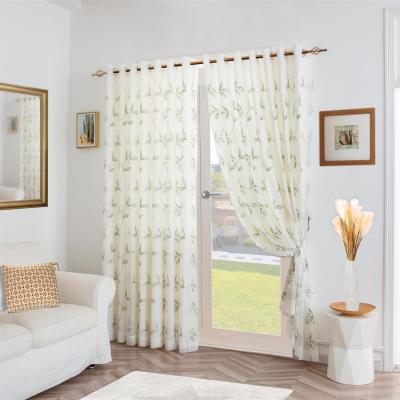 The Range Leaf Embroidered Tulle Voile Curtains Ring Top - Sage / 183cm / 147cm
