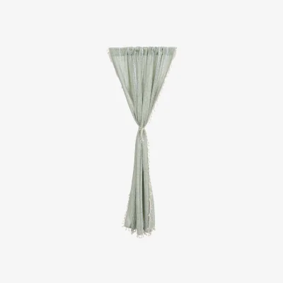 The Range Bohemian Faux Linen Curtain with Tassels - Soft Light Green