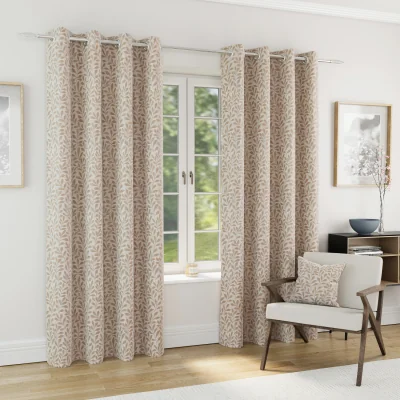 The Range Sherwood Blackout Jacquard Leaf Eyelet Curtains - Natural / 168cm / 229cm