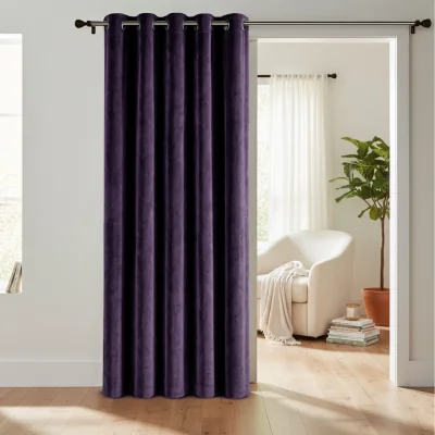 The Range Luxurious Matte Velvet Fully Lined Door Panel Curtain - Purple