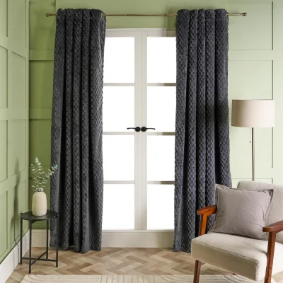 The Range OHS Ribbed Fleece Thermal Eyelet Curtains - Charcoal / 37cm