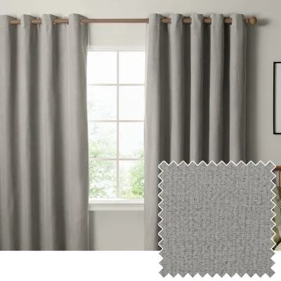 The Range The Ultimate Blackout Textured Woven Eyelet Curtain Pair - Grey / 117cm / 183cm