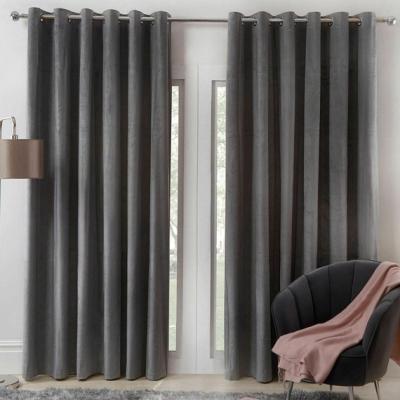 The Range Slate Grey Velvet Shimmer Eyelet Ring Top Lined Ready Made Curtains - Slate Grey / 90in / 3.2kg