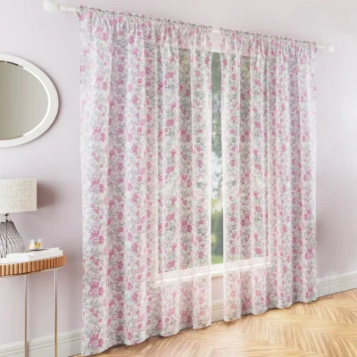 The Range Mia Floral Print Sheer Voile Panels - Pair - Pink / 122cm