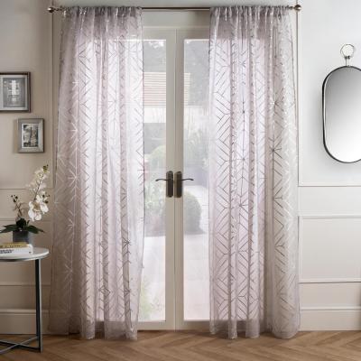 The Range Pair of Metallic Geo Voile Curtains - Grey