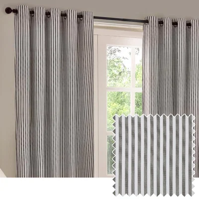 The Range Hebden Striped Cotton Eyelet Curtains - Grey / 117cm / 137cm