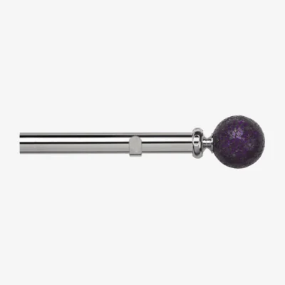The Range 28mm Fixed Length Metal Eyelet Curtain Pole Set - Purple Mosaic Finial - Chrome