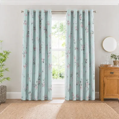The Range Summer Floral Printed Unlined Ringtop Curtains - Duck Egg / 137cm