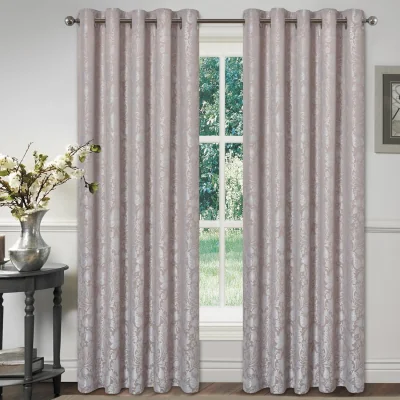 The Range Damask Jacquard Rose Blush Eyelet Curtains Ready Made Pair 168 x 183cm - Rose