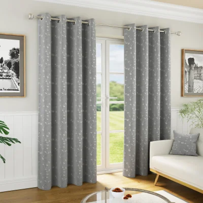 The Range Tivoli Grey Blackout Floral Eyelet Curtains - Grey / 168cm / 183cm