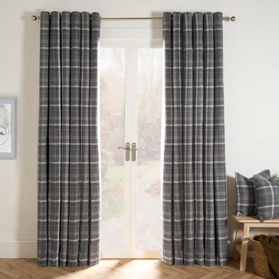 The Range Pair Of Winsford Woven Check Thermal Blackout Eyelet Curtains - Charcoal / 1.58kg / 137cm
