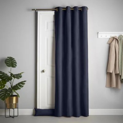 The Range Velvet Chenille Thermal Fleece Lined Ring Top Door Curtain - Navy