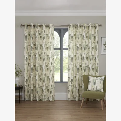 The Range Bamford Fully Lined Abstract Curtains - Eyelet - Polycotton - Cobalt - Fennel