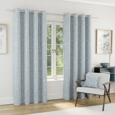 The Range Sherwood Blackout Jacquard Leaf Eyelet Curtains - Ice Blue / 229cm / 183cm