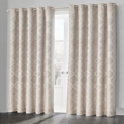 The Range Modern Swirls Jacquard Curtain Pair - Beige / 46in / 54in